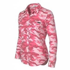 Calvin Klein Jeans  Size L Pink Camo Camp Shirt Button Up Long Sleeve Roll-Tab